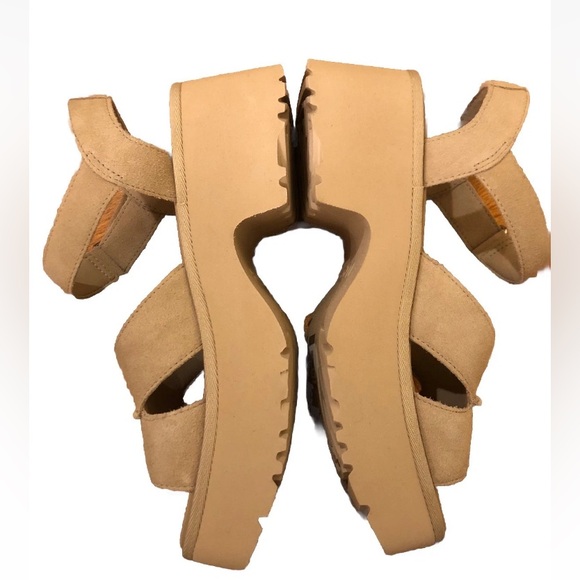 UGG Beige Suede NEW HEIGHTS Platform Sandals Size 10 NEW Adjustable No Box - Picture 3 of 10